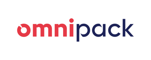 Logo Omnipack, przedstawiające wizualną identyfikację firmy, która oferuje kompleksowe usługi fulfillmentowe, w tym magazynowanie, kompletację zamówień, pakowanie oraz wysyłkę dla sklepów internetowych.